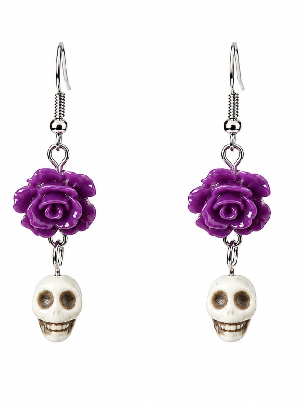 Stone Skull and Floral Earrings